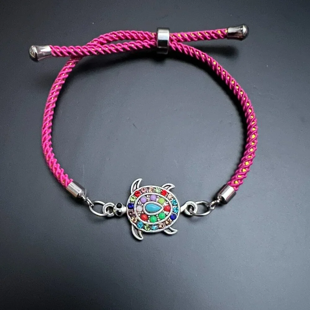 Designs by Forte Hot Pink Slide Cord Bracelet | Turtle Charm Tropical Boho - Picture 3 of 5